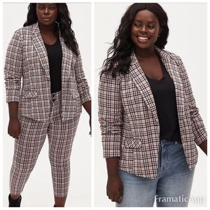 TORRID Double Knit Taupe Plaid Blazer